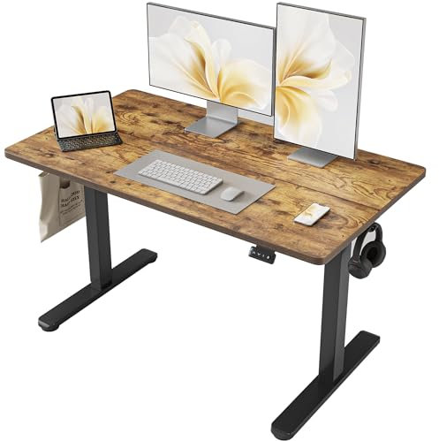 Cubiker 120 x 60cm Electric Height Adjustable Standing Desk, Home Office Desk with 2 Memory Smart Pannel with Splice Board, Rustic Brown
