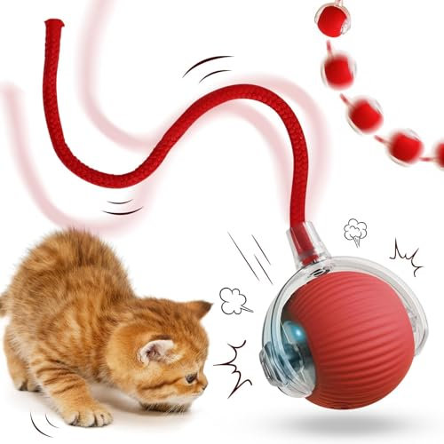 JIASHA Interaktives Katzenspielzeug Katzenball,Katzenspielzeug Elektrisch Katzenball,Katzenball Elektrisch,Interaktives Katzenball Spielzeug,mit LED Licht,mit Seil, USB Wiederaufladbarer