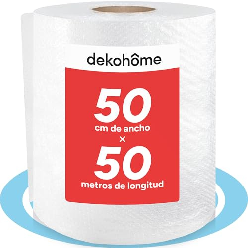 Dekohome Luftpolsterfolie, 50 cm (B) und 50 m (L) Luftpolsterfolie, perfekt zum Schutz von zerbrechlichen Gegenständen, Umzügen, Verpackungen und Versand
