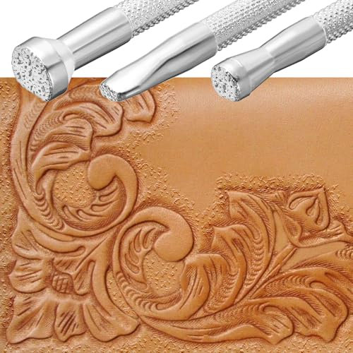 Xinjoduz 3 Stück Leder Prägestempel Set Leder Stempel Lederstempel Werkzeuge professionelle Leder-Hintergrund-Stempelwerkzeuge für Lederhandwerk DIY Arbeiten Sattel