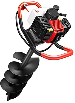4 Stroke Gasoline Post Hole Digger, Petrol Earth Ground Drill 199CC, Earth Auger Cordless, Earth Auger Gas Powered, Diggers for Fence Posts Garden Soil Tree, with 3 Auger Drill Bits(5 & 6 & 8)