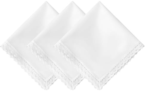PACGOTH Weiße Spitzen-Taschentücher für Damen, weiche Baumwolle, Damen-Taschentücher, Taschentücher für Stickerei, Hochzeit