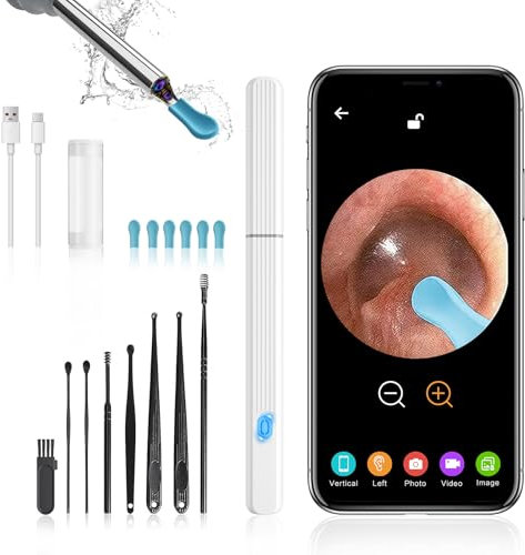 Ear Wax Removal,Ear Wax Cleaner with Camera,Earwax Removal Tool, with 8 Ears, Earwax Cleaning kit 1080P HD Otoscope - Ear Camera with 6 Ear Scoops - Otoscope Ear Pick for iOS and Android (White)