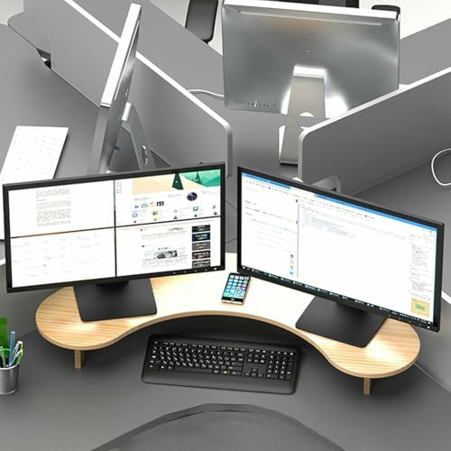 XDRGOOIUY Wood Monitor Elevated Desk Stands, Curved Triangle Screen Riser Corner Storage Rack, Dual Monitor Riser Shelf for Laptop/Tablet/Tv