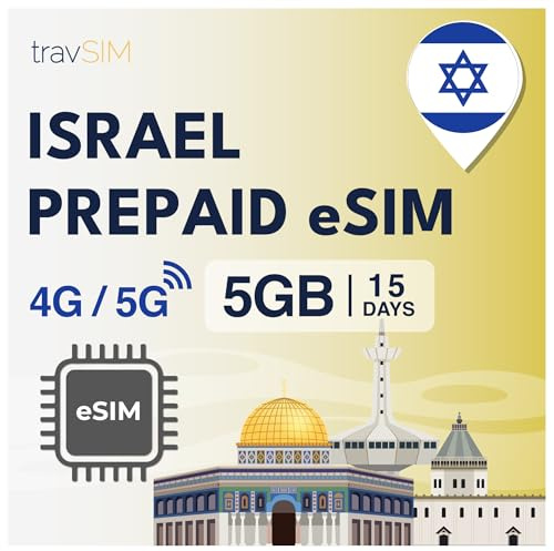 travSIM Israel eSIM mit 5 GB Datenvolumen für 15 Tage | 5G/4G-Hochgeschwindigkeitsdaten | Unbegrenzter Internetzugang für Google, Facebook, Whatsapp, Instagram und mehr