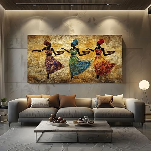 ZORYAN Leinwandbild Ethnischer Afrikanische Frau Wand Druck Großes Gemälde Vintage Tänzerin Modern Wall Art Poster Silhouette Frau Deko Wohnzimmer Schlafzimmer Wandbilder Kunstdruck 80x160 cm
