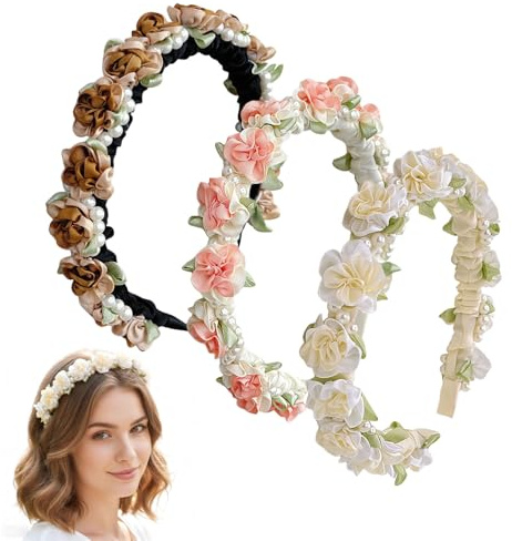 Auroriel 3 Stück Blumen Haarreif, Damen Trachtenschmuck, Oktoberfest Accessoires, Bayerischer Haarschmuck mit Blüten für Mädchen, Bierfest Trachten Dirndl Accessoires