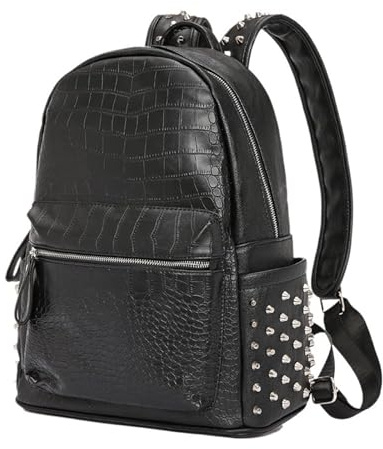 WLIHDB Nietenrucksack Nieten Männer Rucksack Große Kapazität Mann Laptop 15,6 Casual Reisetasche Pu Leder Bagpack Schwarz FüR Damen