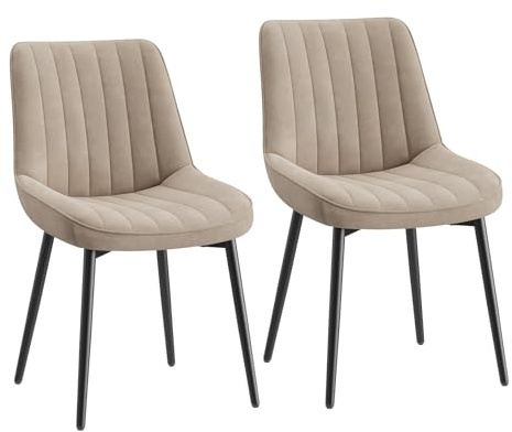 COLAMY Samt Esszimmerstühle 2er Set – Gepolsterte Stühle für Esszimmer & Küche mit Metallbeinen, Dickem Sitzpolster & Rutschfesten Füßen, Khaki