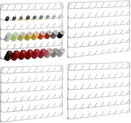 CADUKE 4er Set 54-Spulen-Nähgarnhalter, Garnhalter/Fadenhalter Organizer, Metallständer zum Organisieren zum Aufhängen für Stickerei, Quilten, Nähen(Weiß)