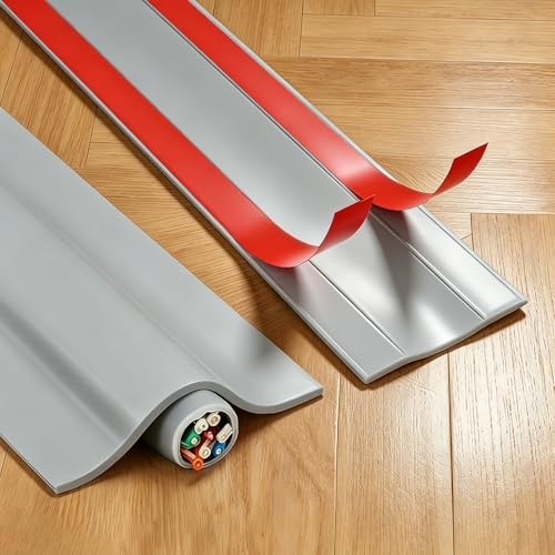 Floor Cord Hider Self Adhesive Prevent Cable Trips, Cord Cover Extension Cable Management Strip Protector Concealer Channel for Wires Wall Homes Offices(Gray,3M)