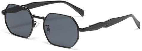 ASYHV Retro Sonnenbrille Damen Herren Vintage，Hexagon Quadratische Sonnenbrille mit UV400 Schutz (schwarz/grau)