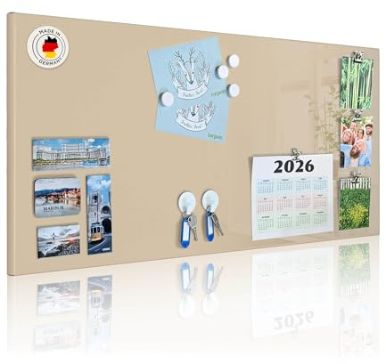 banjado Magnettafel Elfenbeinfarben 78x37 cm, große magnetische Wandtafel aus Metall mit Magneten, stilvolle Magnetwand zur Wandmontage, modernes Memoboard für Büro, Küche oder Kinderzimmer