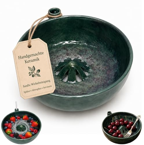 Bacche per il lavaggio delle bacche in ceramica, ciotola girevole per bacche con fori, design a vortice autorisciacquante per mirtilli, fragole, uva, preparazione di insalate (plastica)
