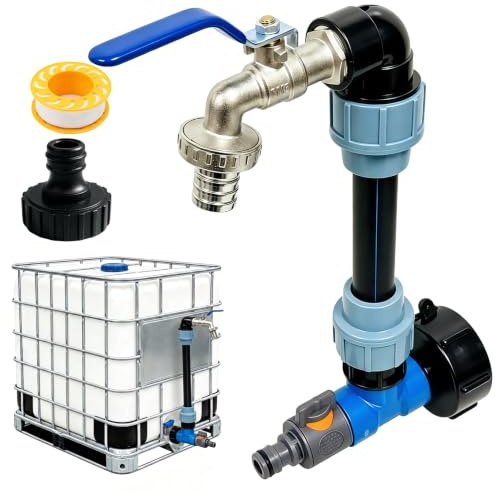 IBC Tank Zubehör Ibc Auslaufhahn Schwanenhals 3/4 Wasserhahn Set | Wassertank 1000l Zubehör mit Container S60x6 3/4 Kugelhahn Adapter für Regenwassertank Regenfass Wasserfaß