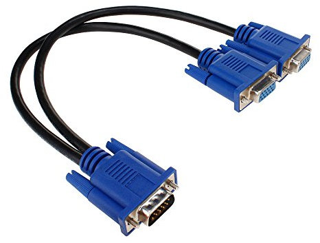 Saytay Y-Splitter câble de moniteur VGA, VGA 1 mâle à double 2 VGA Femelle câble adaptateur convertisseur vidéo pour duplication d'écran – 0,3 m 1 feet bleu