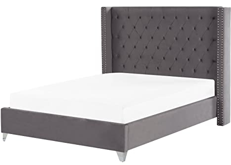 Bequemes Bett Samtstoff hohes Kopfteil in Grau 160 x 200 cm Lubbon