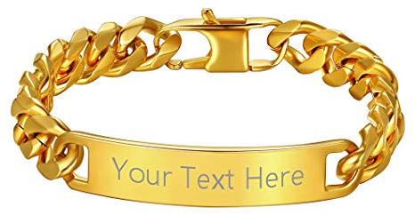 Richsteel Edelstahl Panzerarmband mit Gravur Herren Armband gold 21cm Damen Freundschaftsarmband für Vater Freunden