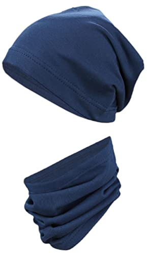 TupTam Kinder Beanie Mütze Schlauchschal Set Übergangszeit, Farbe: Dunkelblau, Größe: 48-50