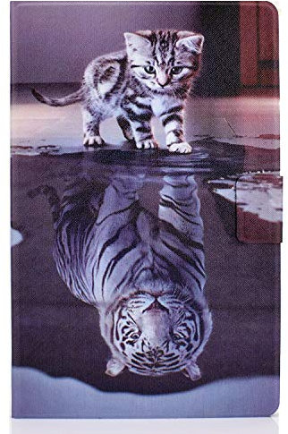Aswant Custodia Galaxy Tab A7 Custodia in pelle PU per Samsung Tab A7 [Funzione Sleep/Wake] Custodia Tablet a Portafoglio per Samsung Galaxy Tab A 2020 10.4 Pollici SM-T500/SM-T505 Gatto e Tigre