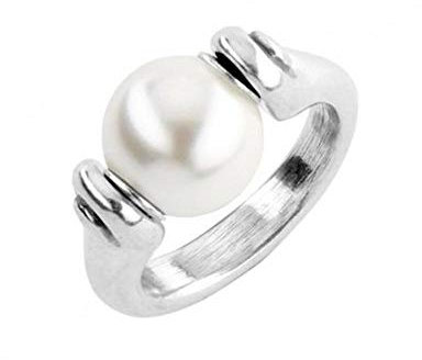 Uno de 50 Ring aus Metall, beschichtet mit Sterlingsilber und synthetischer Perle.