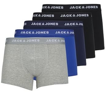 JACK & JONES Herren Unterhosen Shorts Boxershorts Trunks 5er Pack, Farbe:Mehrfarbig, Wäschegröße:M, Artikel:-Black/Navy Blazer/surf The Web/lgm