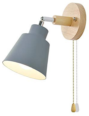 WRMING Innen Holz Wandlampe mit Schalter, Moderne Schlafzimer Nachttischlampe, Drehbar Aluminium Wandleuchte für Kinderzimmer, Schlafzimmer, Wohnzimmer, Flur, Treppe Innenbeleuchtung, E27,Grau