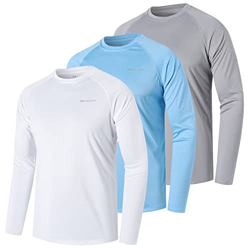 ZENGVEE 3 Pezzi Maglia Anti UV Uomo Rashguard Maglietta Rash Guard UPF 50+ T Shirt Mare Surf Swim Maniche Lunghe Tshirt Magliette Muta Abbigliamento Traspirante Maglie(0618-White Blue Gray-M)