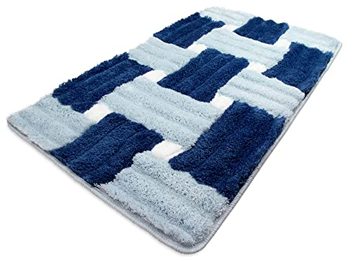 MeralHome Badezimmerteppich blau groß 60 x 90 cm, weich rutschfest waschbar Badematte, Badteppich für Badezimmer, Badvorleger für Bad und Toilette