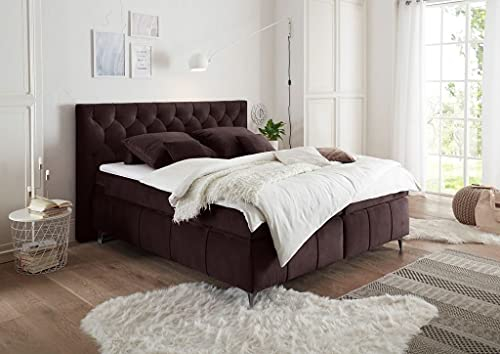 Froschkönig24 Pembroke Boxspringbett 180x200cm Aubergine, Ausführung:Variante 4