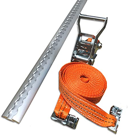 3 m Alu Airlineschiene + Zurrgurt halbrund Zurrschiene eloxiert !KEIN ZUSCHNITT, KEIN Light-Profil! + Zweiteiliger 5m Zurrgurt Duo/Doppel-Fitting
