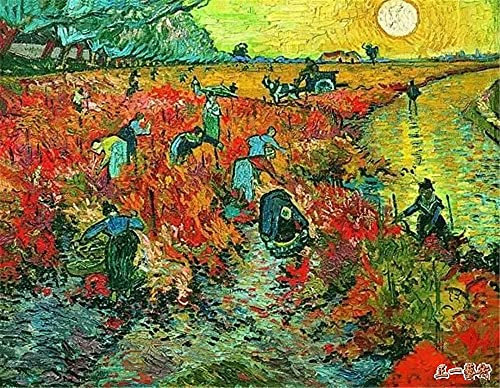 Berühmte Maler Vincent van Gogh 5D DIY Diamond Painting - The Red Vineyards Of Al - Diamantstickerei Mosaik Kreuzstich Wohnkultur 40×50cm