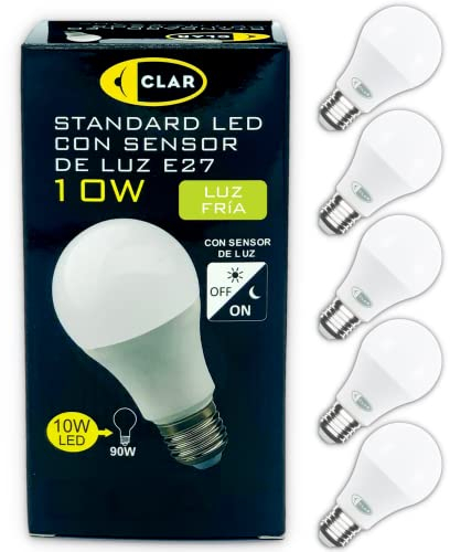 CLAR - Glühbirne mit Dämmerungssensor, Glühlampe mit Dämmerungssensor, LED Mit Dämmerungssensor E27, LED Dämmerungssensor, Sensor LED Lampe, Daylight Sensor, 10W 6000Kº (Pack 5)