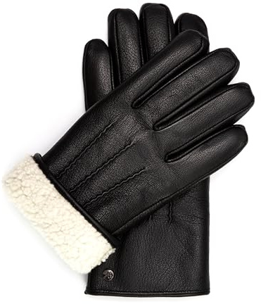 Hand Gewand by Weikert CHUCK– Markante Herren Ziegen-Lederhandschuhe mit CURLY-Lammfell gefüttert, Touchscreen-fähig, elegante Naht, Lammfellhandschuhe, Herren Lederhandschuh