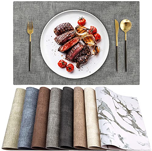 Leder Hitzebeständige Tischsets 6er Set Wasserdicht Abwischbar Waschbar PU Tischsets,Leicht zu Reinigen Anti-Rutsch Platzsets (6, Hellgrau)