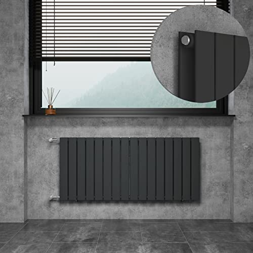 Design Heizkörper Doppellagig Heizung Flach Paneelheizkörper für Wohnzimmer und Badezimmer, Horizontal Badheizkörper mit Seitenanschluss Nabenabstand 500 mm, 1200 x 550 mm Anthrazit Wandheizkörper