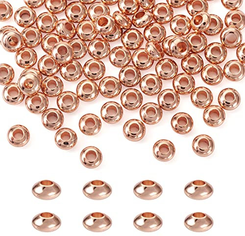 PandaHall Lot de 100 perles intercalaires rondes et plates en laiton 4 x 2 mm Or rose Perles d'arrêt pour fabrication de bijoux Trou 1,6 mm