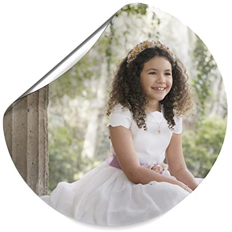 PROMO-SHOP - 25 Pegatinas Adhesivas Personalizadas con Tu Foto, Pegatinas Personalizadas Comuniones, Regalo Ideal para Invitado, Forma Circular, Tamaño 45 mm de diámetro