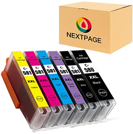 Nextpage PGI-580 CLI-581 XXL Patronen Ersatz für Canon 580 581 Druckerpatronen Kompatibel für Canon Pixma TS8150 TS8151 TS8152 TS8250 TS8251 TS8252 TS8350 TS9150 TS9155 (6-Pack)