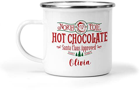 Daytripper Personalised Christmas Mug for Girls and Boys, Kids Hot Chocolate Mug, Custom Name, Christmas Eve Box Filler, Enamel Cup, Secret Santa Gifts, North Pole