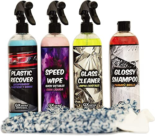 GxDetail – Kit Limpieza Coche – Limpia Llantas Coche, Limpia Salpicaderos, Limpiaparabrisas, Limpieza en Seco para Carrocería. Pack Limpieza Coche Profesional