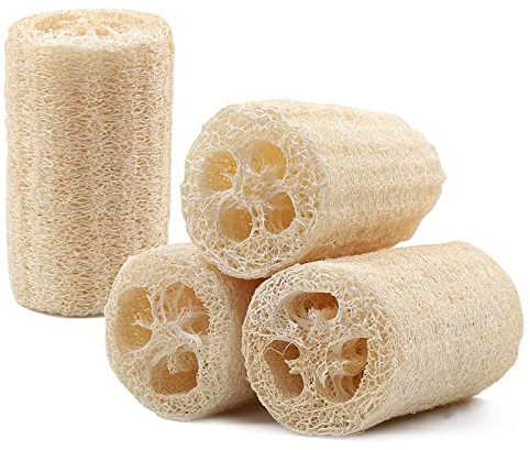 Esponja de lufa orgánica 4/8 piezas para fregar la ducha y limpiar la cocina, esponja de lufa natural, esponja orgánica Luffa, herramientas de limpieza de baño (4 piezas)