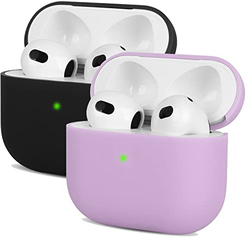 2X Kompatibel mit Airpods Pro 2 Generation Hülle 2022, Mocarheri Ultra-dünnes, Silikon Stoßfeste Weiches Schutzhülle für Airpods Pro 2, Voller Schutz für Airpods Pro 2 Case Cover, Schwarz/Helles Lila