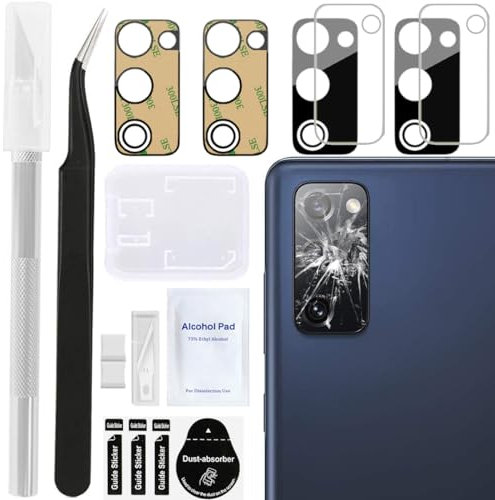 ZHUROUPU Kamera Glas Ersatz Kompatibel mit Samsung Galaxy S20 FE, mit Kamera-Objektivschutz und Reparaturwerkzeug (S20 FE) und vorinstalliertem Klebeband, Schwarz (2 Pack)