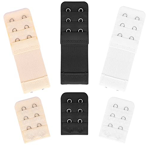 Lusofie 6 Pieces Bra Extenders 2 Hooks 3 Row Soft and Comfortable Elastic Bra Strap Extender Bra Extender for Women Lady(Skin, White, Black)