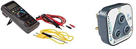 Kewtech KT116 Digital Multimeter with Temperature Measurement, Black & KEWCHECK R2 Socket Testing Adaptor - Test Without Removing Wall Socket