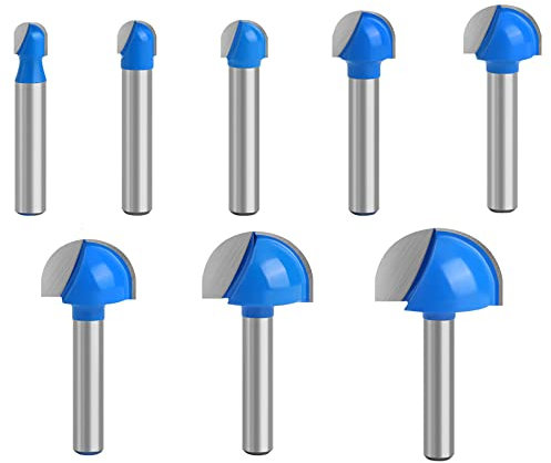WSOOX 8 Pcs 1/4 Inch Shank Cove Core Box Router Bit Set, Carbide Tipped Round Nose Woodworking Milling Cutter Tool (1/4 5/16 3/8 1/2 5/8 3/4 7/8 1)