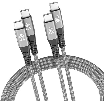 JAMEGA - USB Typ C Kabel Grau 2m 2er Set | USB C Lade & Datenkabel Fast Charge Snyc USB C Stecker auf USB C Stecker kompatibel mit iPhone 15 Pro Max iPad Pro Air Samsung Macbook Tablets Huawei uvm.