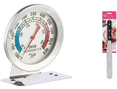 Tala Oven Thermometer, with Easy to Read Dial in Both Celsius and Fahrenheit Markings, Silver + Tala Stainless Steel Large Flat Icing Spatula Pallette Knife