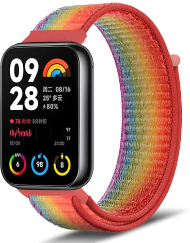 Niboow Armband für Xiaomi Smart Band 9 Pro/Xiaomi Smart Band 8 Pro, Nylon Einstellbar Klettverschluss Ersatzband Armbänder Ersatzarmbänder für Xiaomi Redmi Watch 5 / Xiaomi Redmi Watch 4 -Regenbogen
